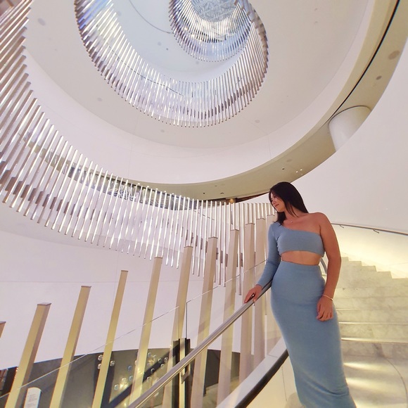 Dresses & Skirts - Silver blue maxi skirt and long sleeve crop top - medium